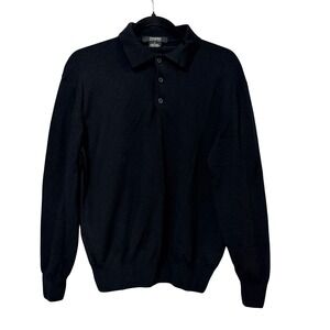 Giorgiolini Mens Black 100% Extrafine Merino Wool Long Sleeve Polo Sweater Large